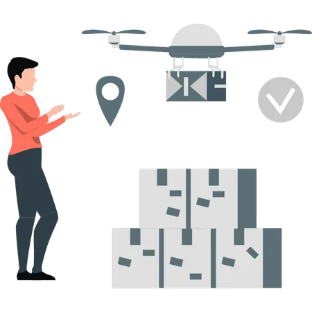 Un homme présente une piste de livraison par drone  Illustration