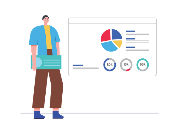 Homme présentant l'analyse de données SEO  Illustration