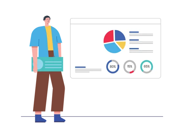 Homme présentant l'analyse de données SEO  Illustration