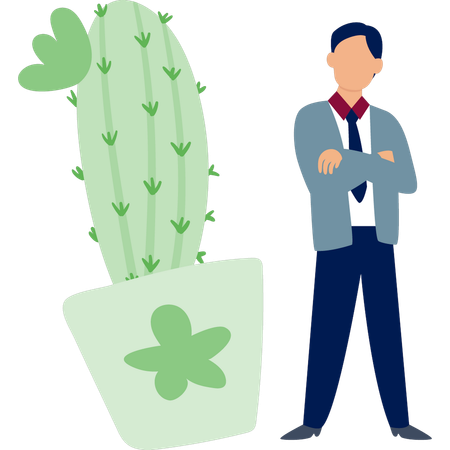 Homme présentant un cactus en pot  Illustration