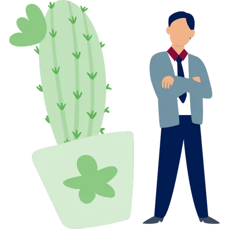 Homme présentant un cactus en pot  Illustration