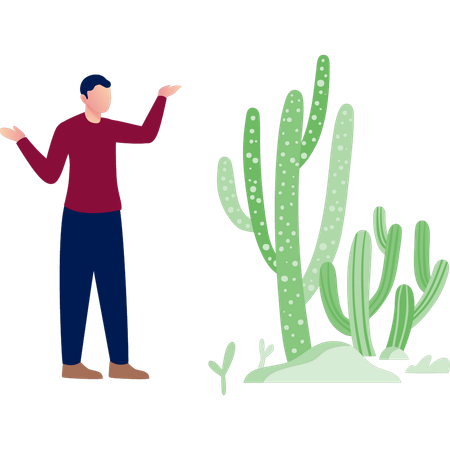 Homme présentant un cactus vert  Illustration