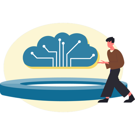 Un homme présente un réseau cloud  Illustration