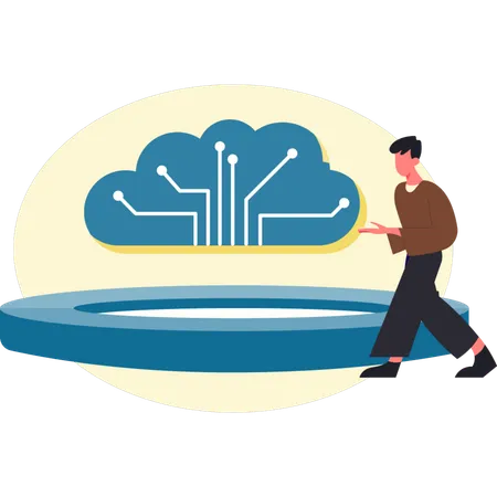 Un homme présente un réseau cloud  Illustration