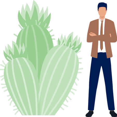 Homme présentant une plante de cactus en forme d'aile d'ange  Illustration