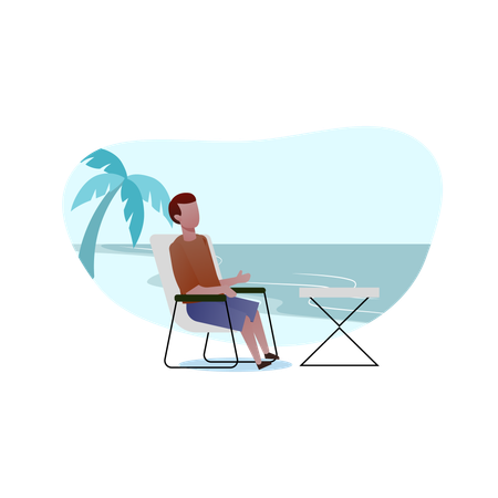 Homme profitant d'un voyage à la plage  Illustration