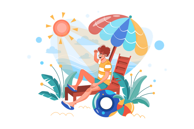 Homme profitant de l'été à la plage  Illustration