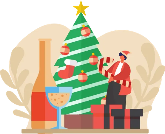 Homme appréciant la fête de Noël  Illustration