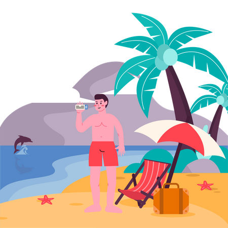 Homme profitant de vacances à Hawai Beach  Illustration