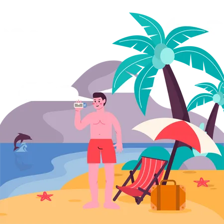 Homme profitant de vacances à Hawai Beach  Illustration