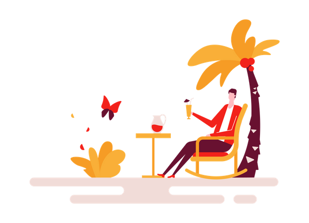 Homme profitant de vacances à la plage  Illustration