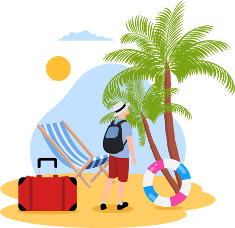 Homme profitant de vacances sur la plage  Illustration