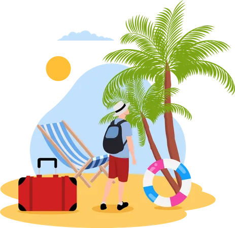 Homme profitant de vacances sur la plage  Illustration