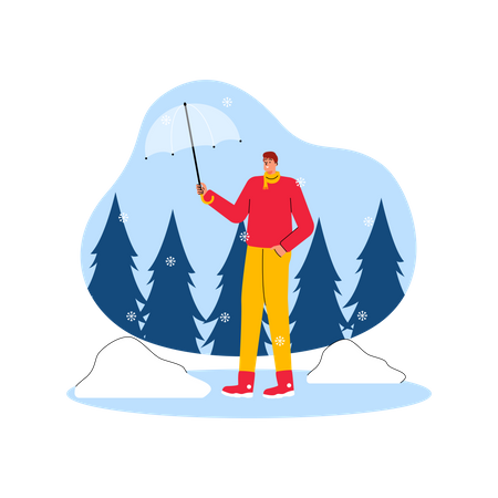 Homme profitant des chutes de neige  Illustration