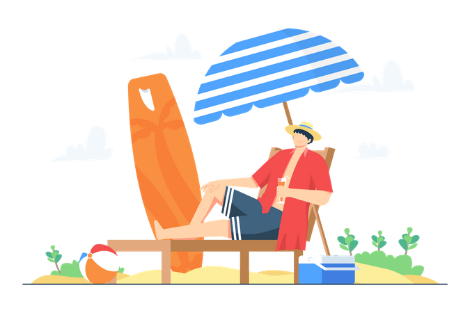 Homme profitant des vacances d'été à la plage  Illustration