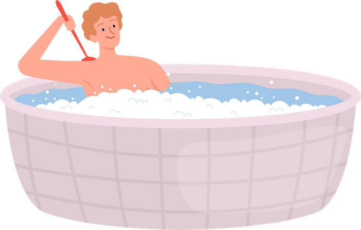 Homme prenant un bain  Illustration