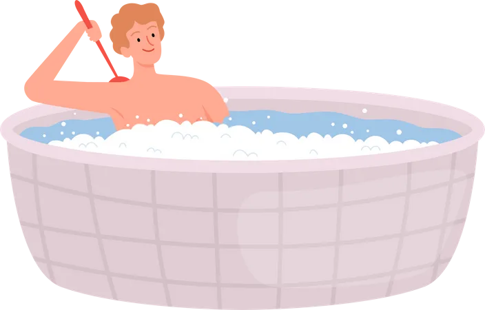 Homme prenant un bain  Illustration