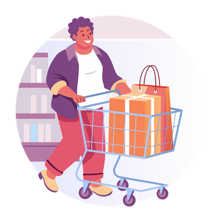 Un homme apprécie le shopping  Illustration