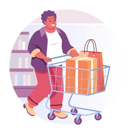 Un homme apprécie le shopping  Illustration