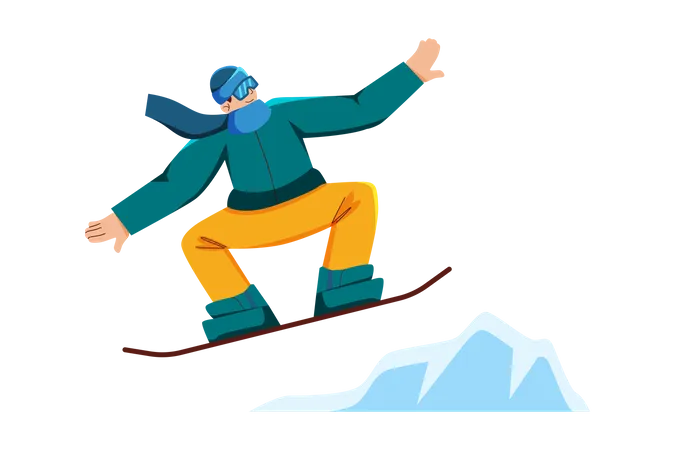 L'homme aime le snowboard sur glace  Illustration