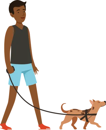 Homme qui marche avec un chien  Illustration