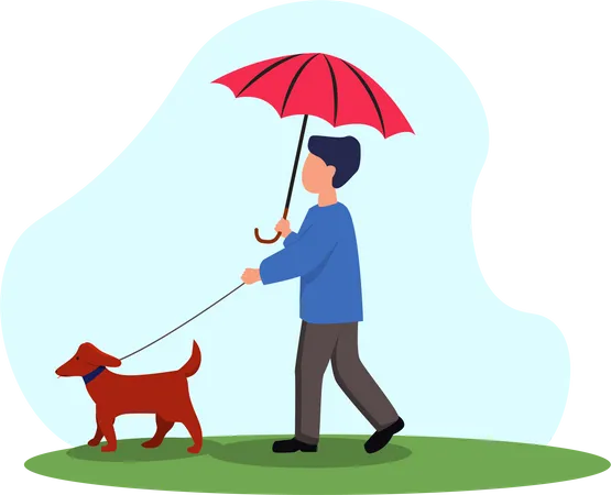 Homme qui marche avec un chien  Illustration