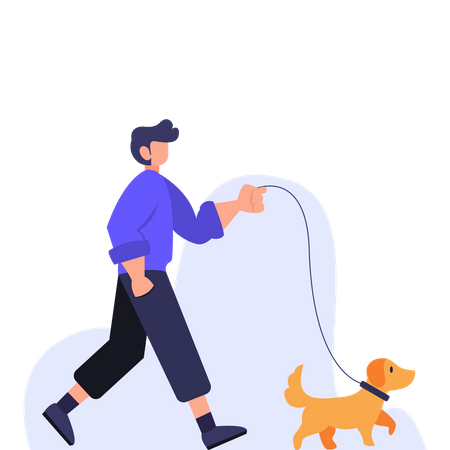 Homme qui marche avec un chien  Illustration