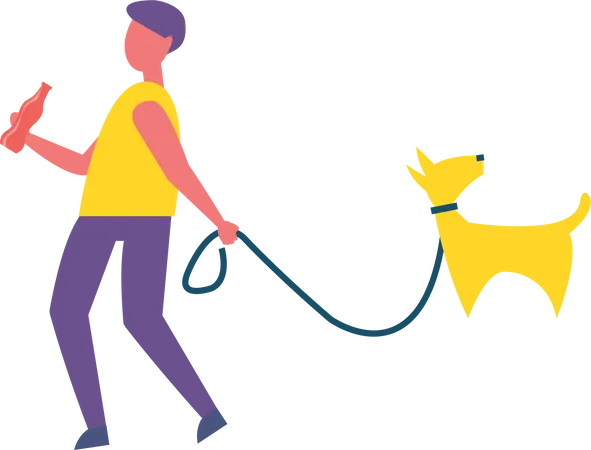 Homme qui marche avec un chien dans le parc  Illustration