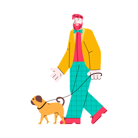 Homme marchant avec son chien  Illustration