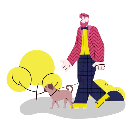 Homme marchant avec son chien  Illustration