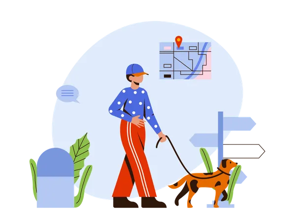 Homme marchant avec son chien  Illustration