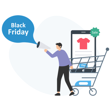 Un homme fait la promotion des soldes du Black Friday  Illustration