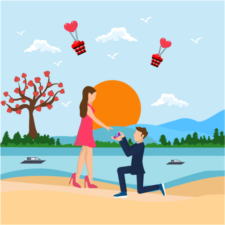 Homme proposant une fille en mariage  Illustration