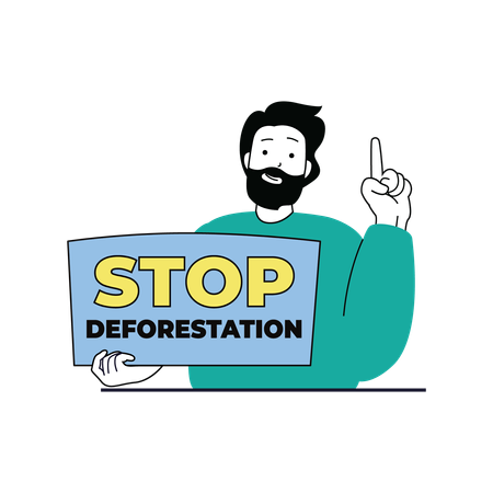 Un homme proteste contre la déforestation  Illustration