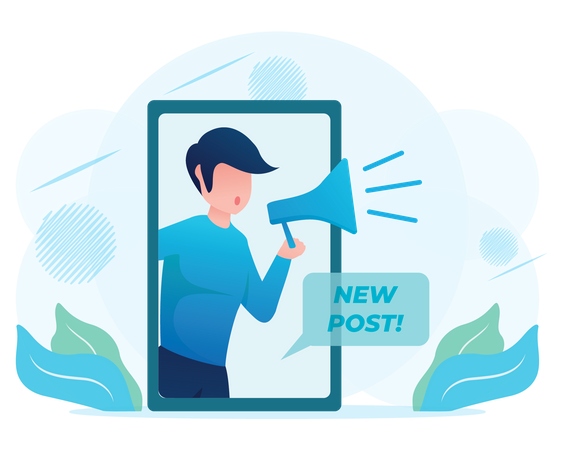 Homme publiant sur les réseaux sociaux  Illustration