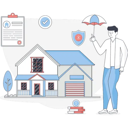 Homme assurant la protection de la maison  Illustration