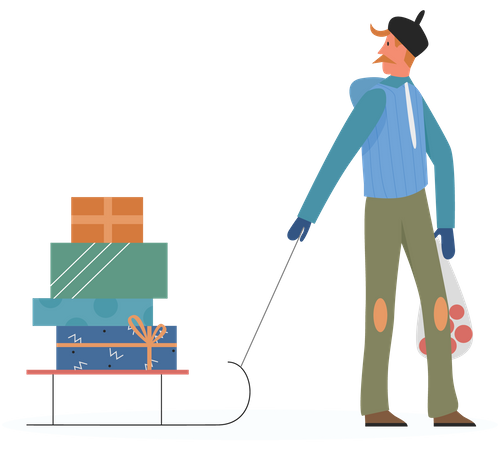 Homme marchant avec des cadeaux de Noël  Illustration