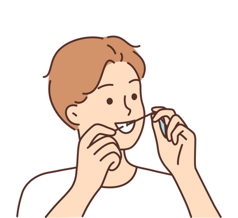 Homme qui passe la soie dentaire  Illustration