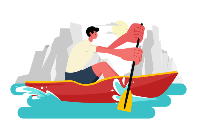 Homme ramant en kayak  Illustration