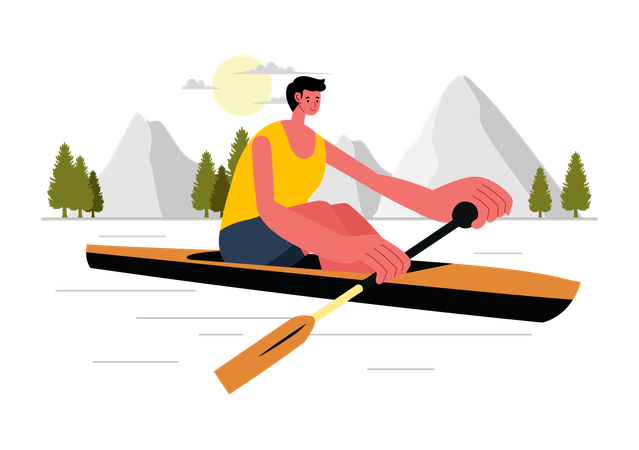 Homme ramant en kayak  Illustration