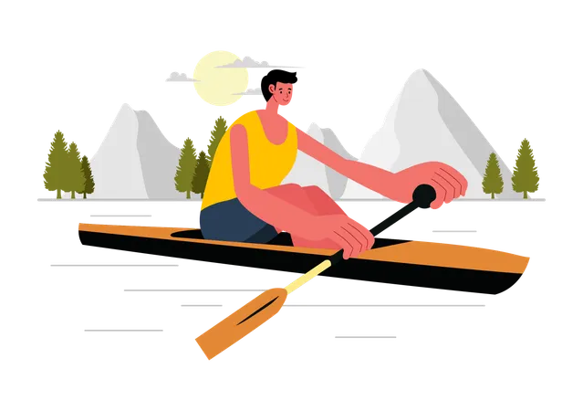 Homme ramant en kayak  Illustration