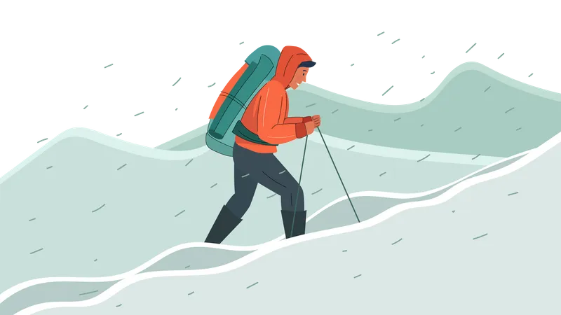 Homme randonnée en montagne  Illustration
