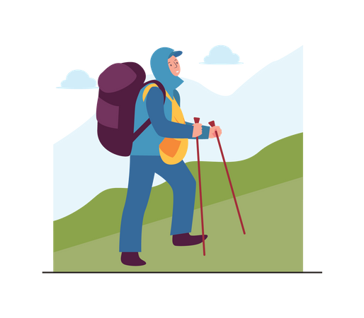 Homme randonnée montagne  Illustration