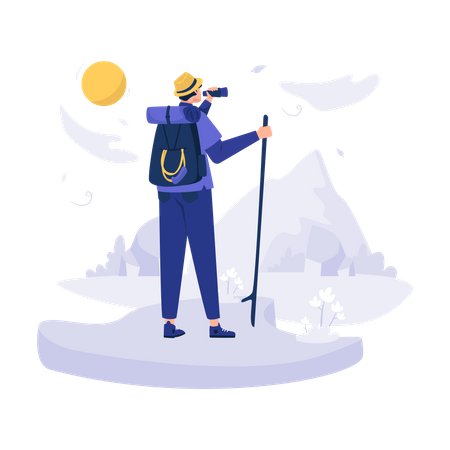 Homme randonnée montagne  Illustration