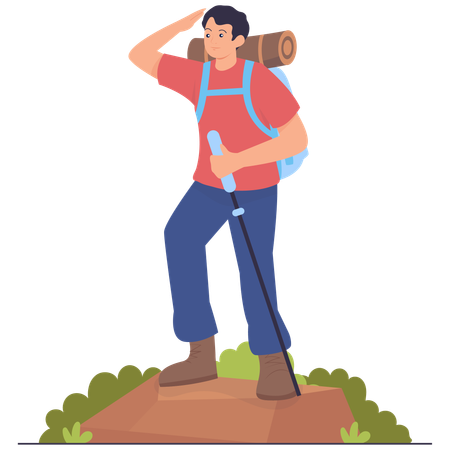 Homme en randonnée sur le sentier  Illustration