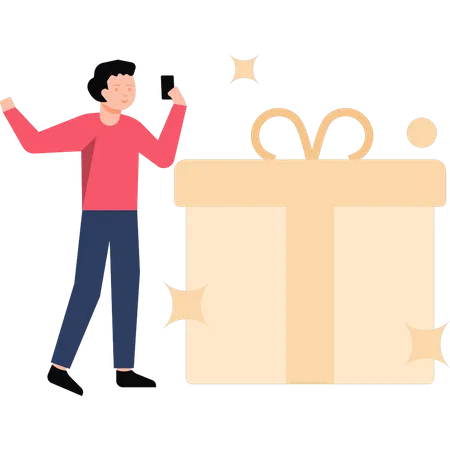 Homme recevant un cadeau d'anniversaire  Illustration