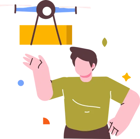 Homme recevant une livraison par drone  Illustration