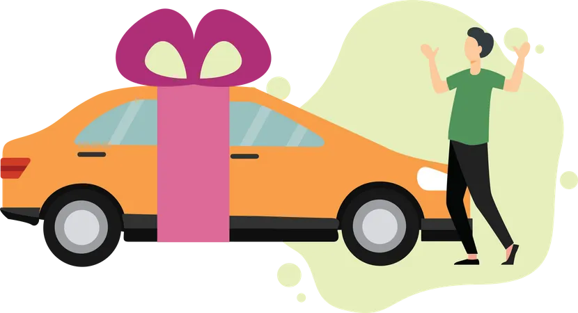 Homme recevant une voiture en cadeau  Illustration