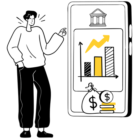 Un homme examine les options d'investissement  Illustration