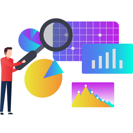 Homme recherchant des analyses de diagrammes circulaires  Illustration